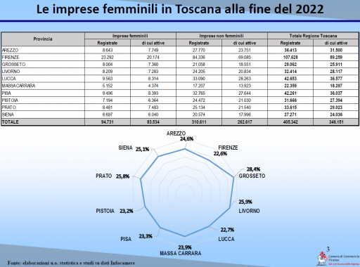 L'imprenditoria femminile nelle province toscane grafici