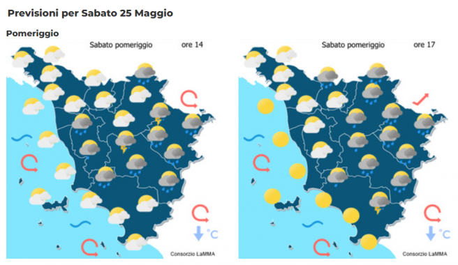 Le previsioni del consorzio Lamma per il 25 Maggio in Toscana