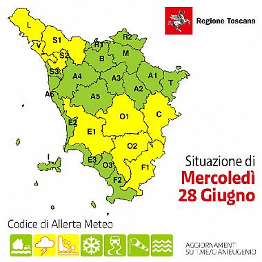 La mappa dell'allerta della Regione Toscana